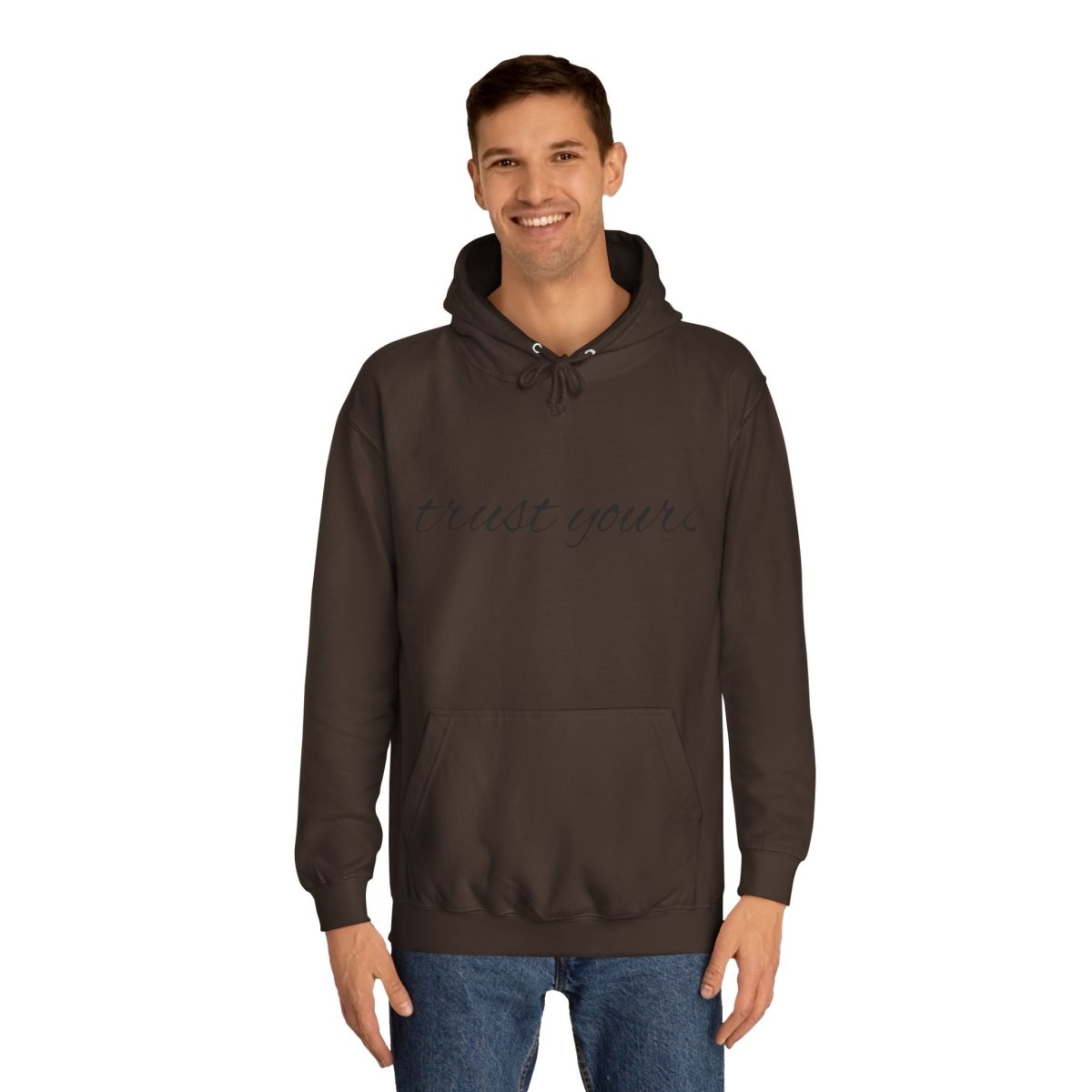 College Hoodie — Cozy Café Photo & 'First You're' Script Pullover - LUXURY LEGEND