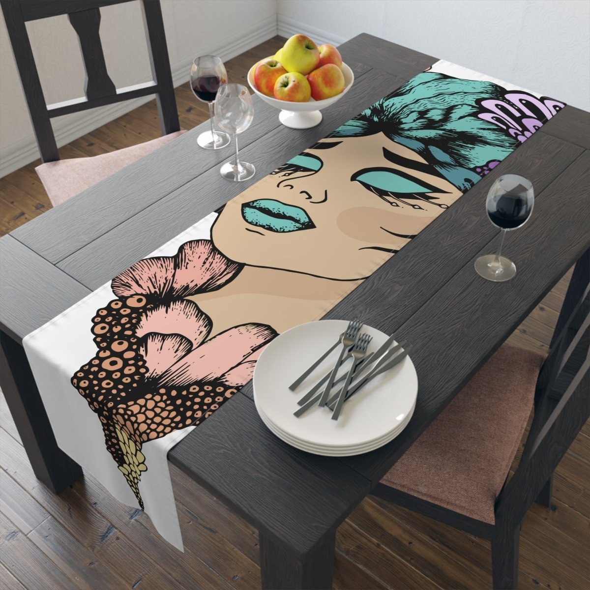 Bohemian Goddess Table Runner - Dining Table Accent, Home Decor - Boho Style Floral Linen - LUXURY LEGEND