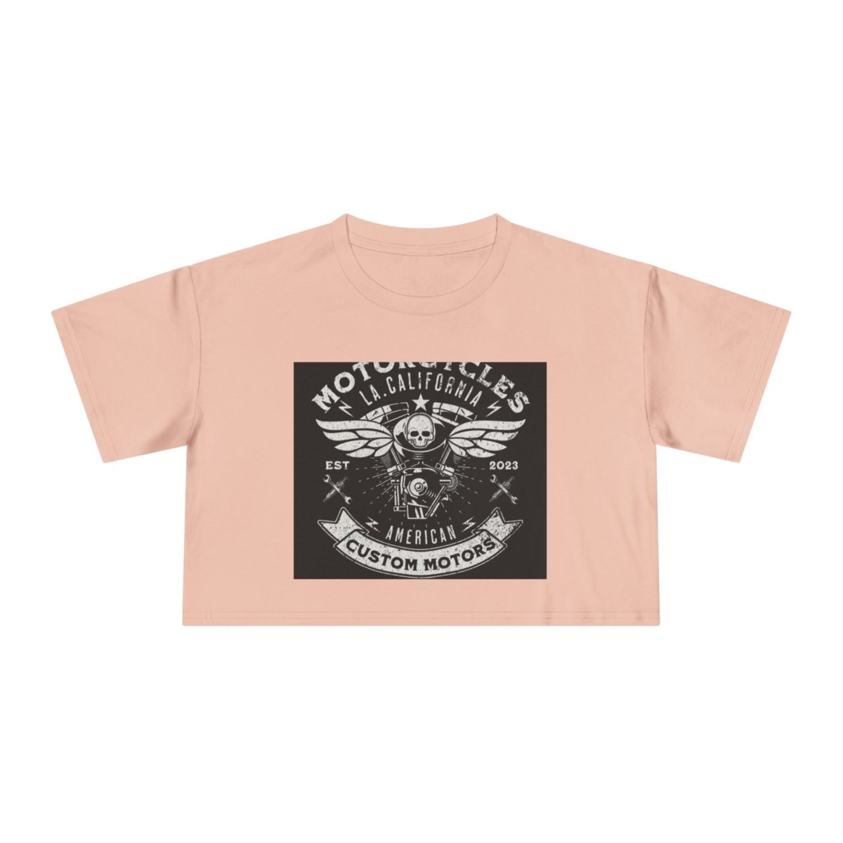 Vintage Black Motorcycle Graphic Crop Tee - Edgy Biker Style - LUXURY LEGEND