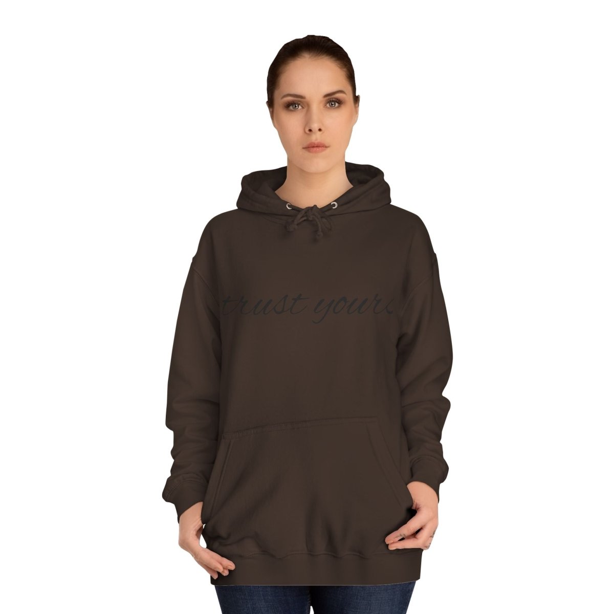 College Hoodie — Cozy Café Photo & 'First You're' Script Pullover - LUXURY LEGEND