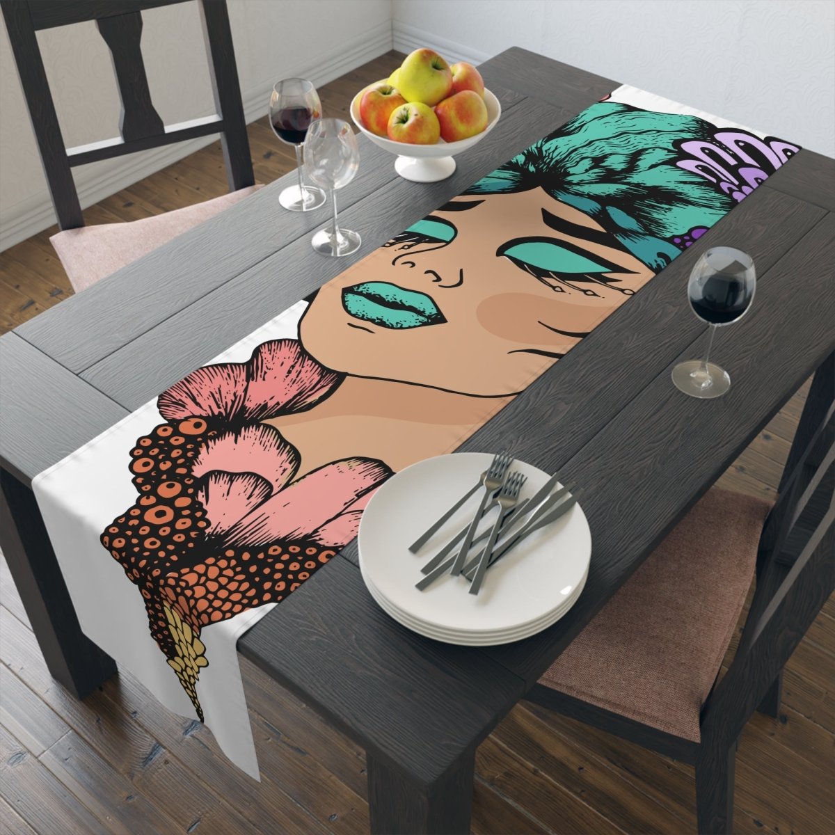 Bohemian Goddess Table Runner - Dining Table Accent, Home Decor - Boho Style Floral Linen - LUXURY LEGEND