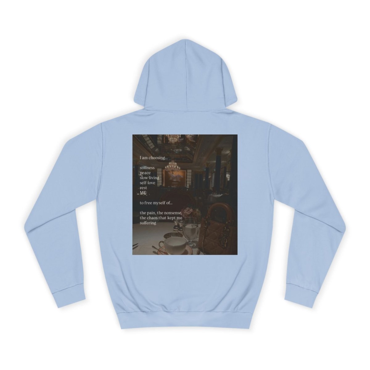 College Hoodie — Cozy Café Photo & 'First You're' Script Pullover - LUXURY LEGEND