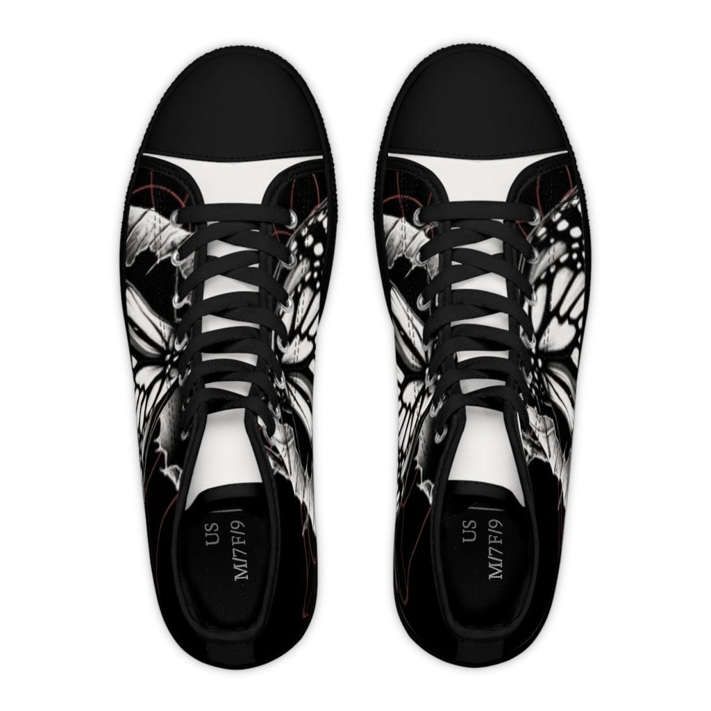 Women's Butterfly High Top Sneakers, Unique Footwear, Stylish Sneakers, Gift for Her, Trendy Casual Shoes - LUXURY LEGEND