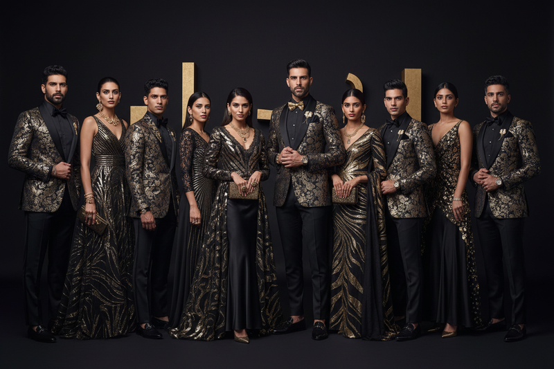 luxury group of men and women wearing elegance